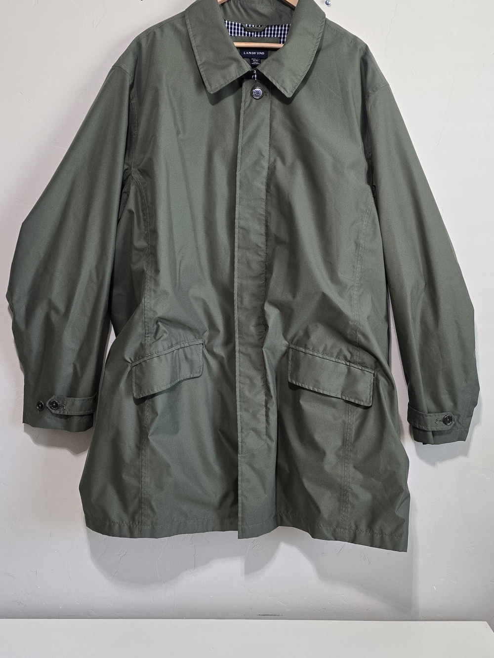 Lands’ End Vintage 90s Y2K Men XXL Olive Green Raincoat Mac Gorpcore Waterproof
